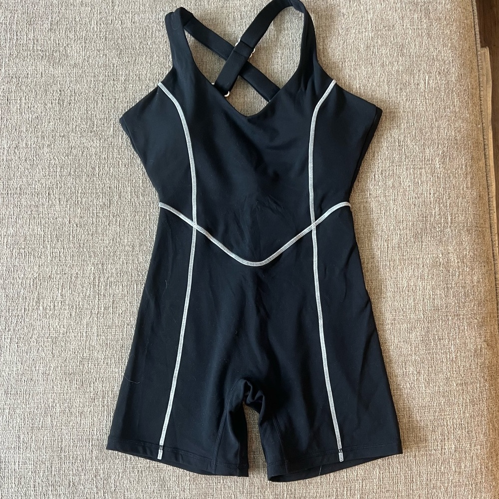 Balance Athletica Black One-Piece Romper with White Piping